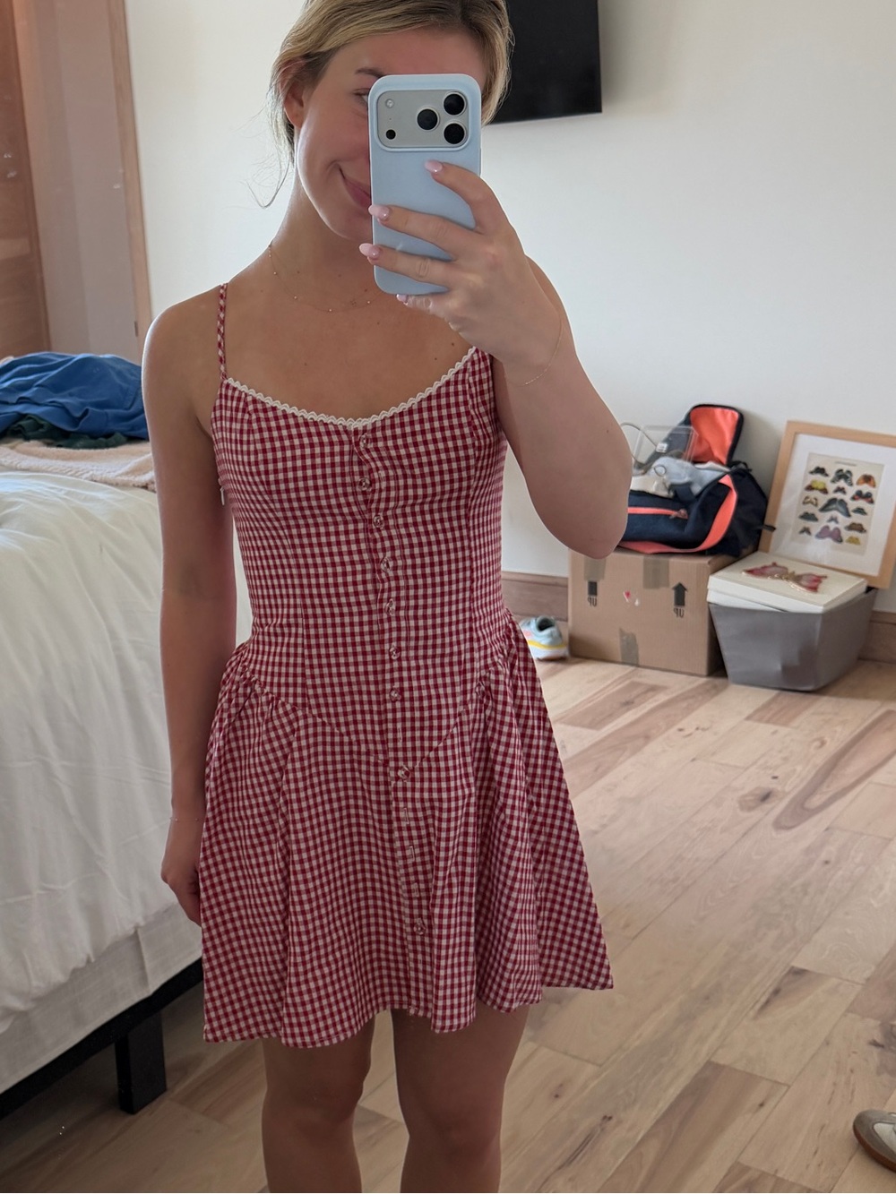 NWT!! Princess Polly Red Gingham Button-Front Mini Dress - Picture 3 of 6